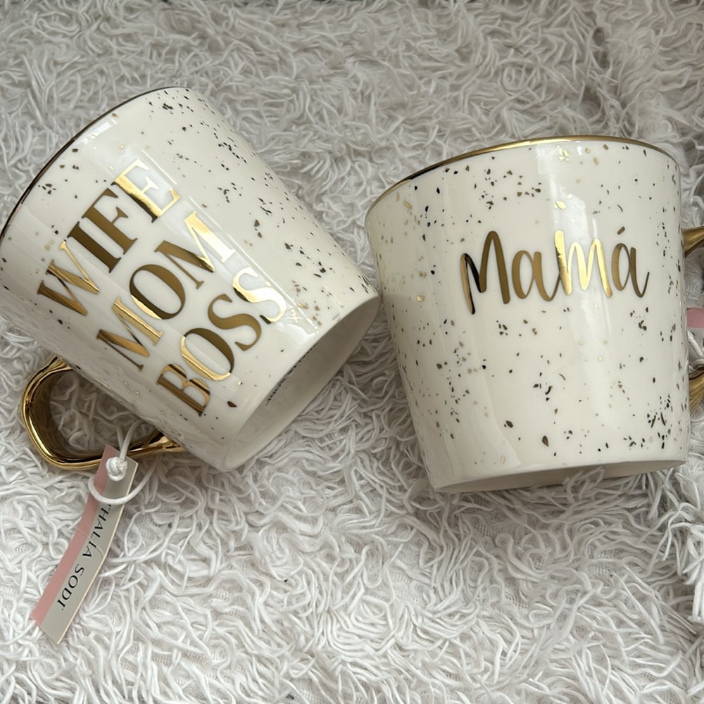 Set of 2 White & Gold Coffee Mug